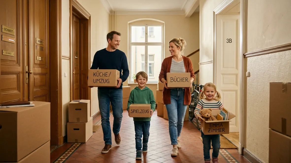 Umzug mit Kindern in Hannover – Familie beim Einpacken